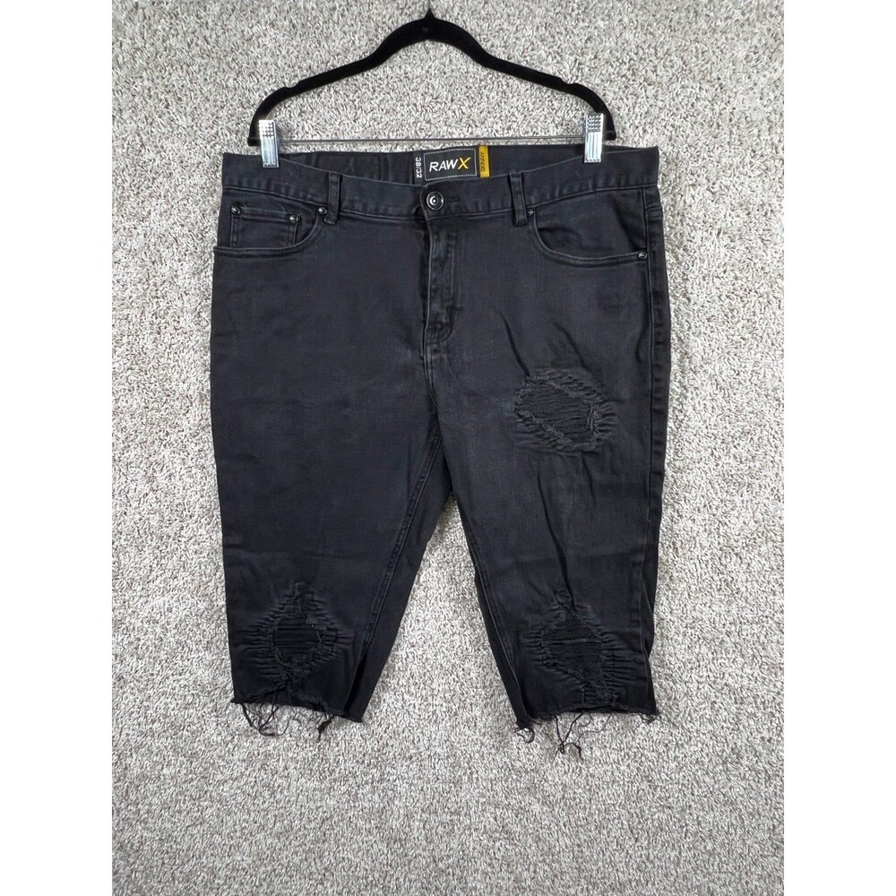 RAW X Men Black Distressed Denim Shorts Size 38 Ripped Cut Off Jean Shorts